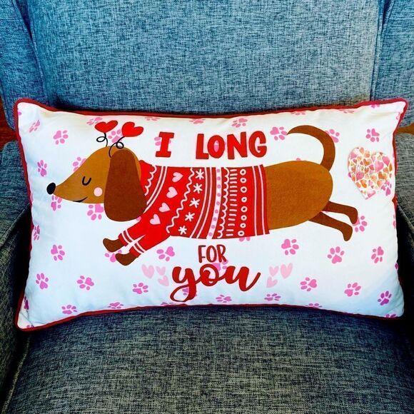 Valentine Dachshund Dog Long for You Throw Pillow Decor - Picture 1 of 4